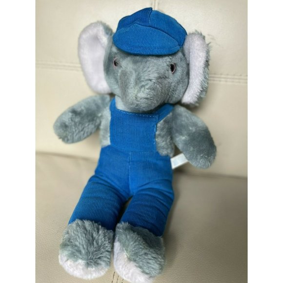 Vtg 70s 80s Plush Toy INTERPUR Elephant / Anteater Corduroy Overalls Korea - Picture 6 of 8